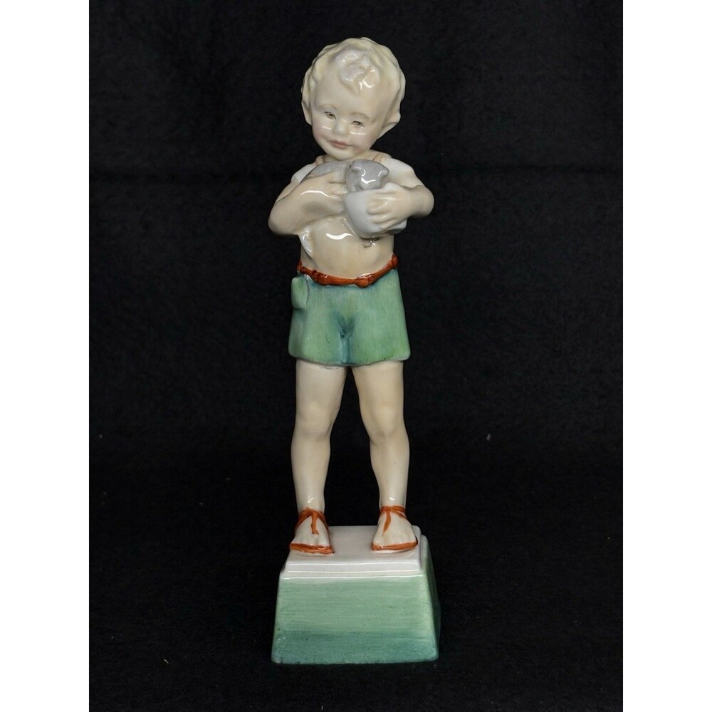 Royal Worcester Friday's Child Is Loving And Giving 7 Inch Figurine Boy With Cat